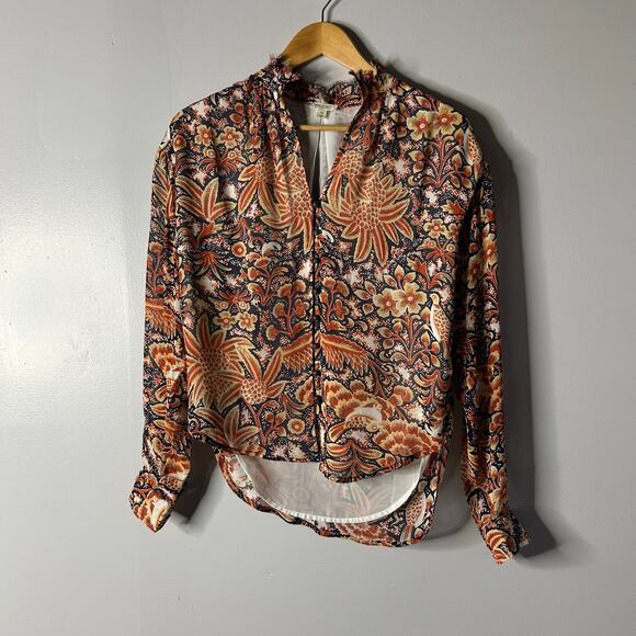 Pilcro Anthropologie Button Down Blouse Women’s XXS Bohemian Whimsical Orange - Picture 4 of 10
